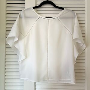 Maje Flutter Sleeve Blouse Short Sleeve with Eyelet Seam Details | White | 3/M